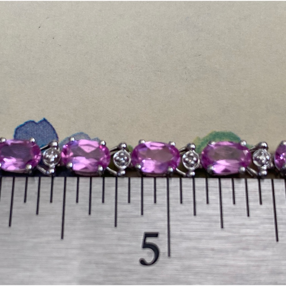 Solid 10K W-Gold Oval Pink Tourmaline 2-Diamonds/Illusions Throughout Tennis - Picture 8 of 9